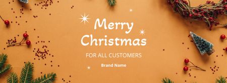 Christmas Greeting Red Berries and Twigs Facebook cover Design Template