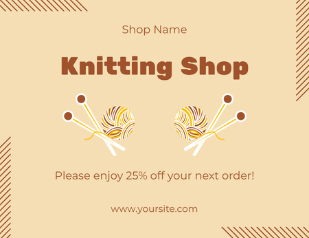 Offer of Discounts in Knitting Shop Thank You Card 5.5x4in Horizontal Design Template