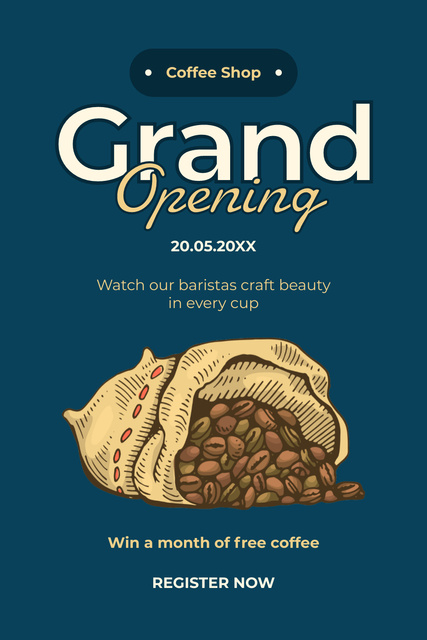 Designvorlage New Coffee Shop Opening With Raffle für Pinterest
