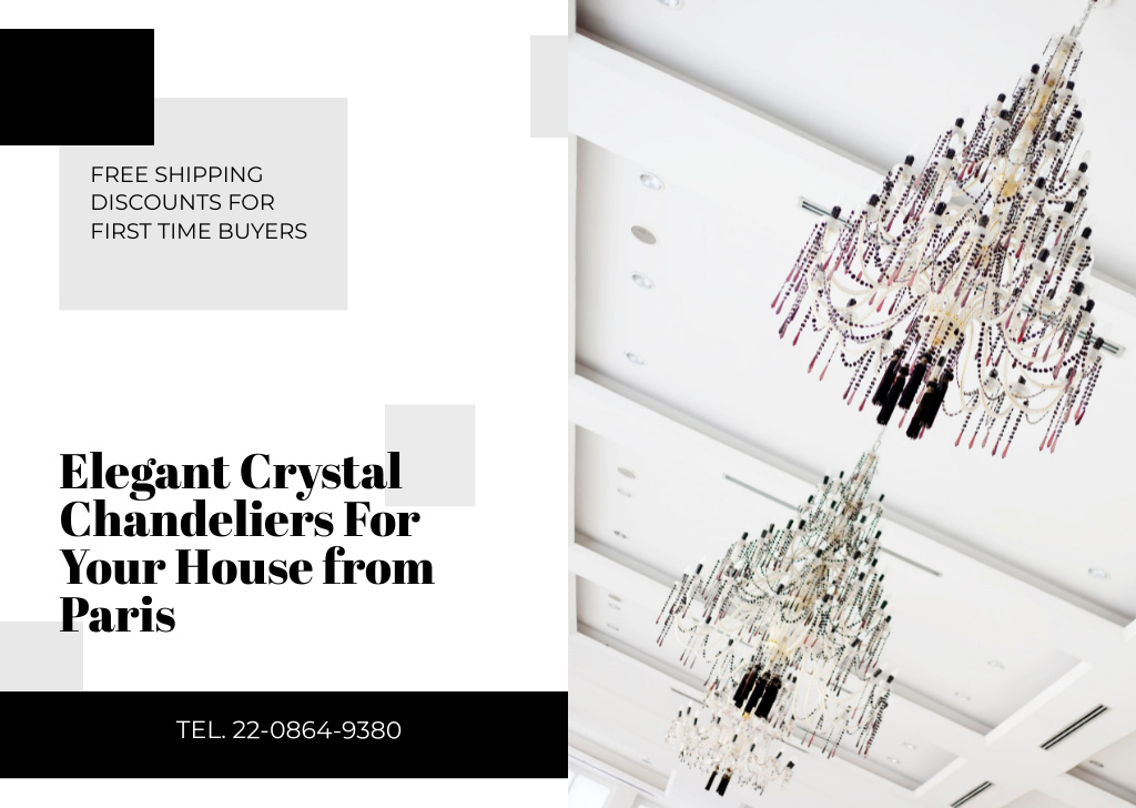 Ontwerpsjabloon van Flyer A6 Horizontal van Luxurious Crystal Chandeliers For Houses Offer In White