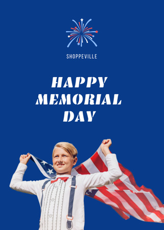 Happy Memorial Day with Boy Postcard 5x7in Vertical Design Template