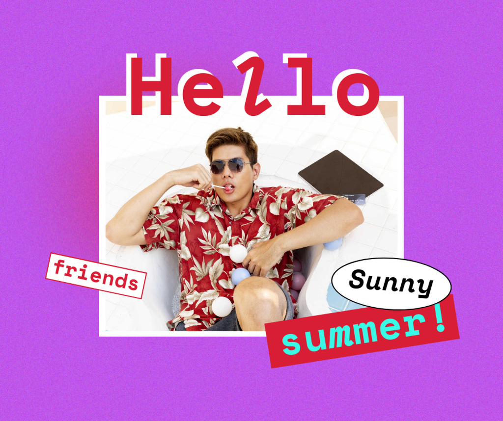 Ontwerpsjabloon van Facebook van Summer Inspiration with Young Man in Bright Shirt