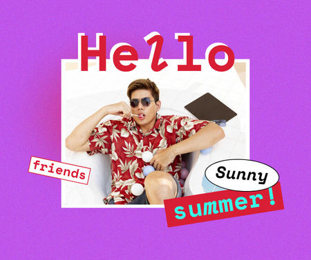 Summer Inspiration with Young Man in Bright Shirt Facebook Design Template
