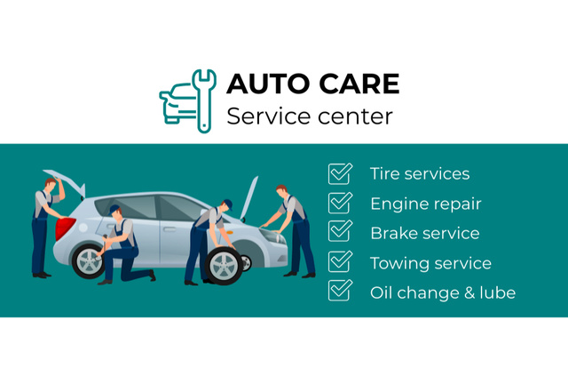 Car Repair Services List Business Card 85x55mm Πρότυπο σχεδίασης