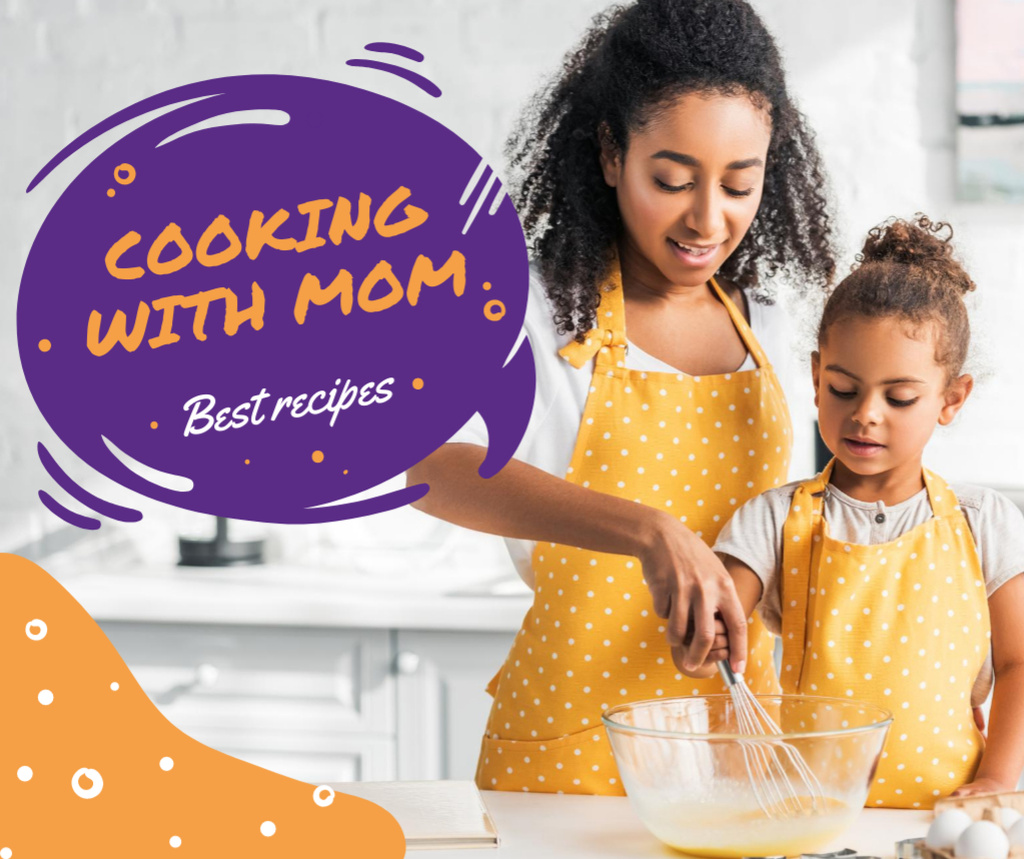Designvorlage Cooking Recipe with Mother and Daughter in Kitchen für Facebook