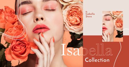 Designvorlage Girl with Bright Makeup in Roses für Facebook AD