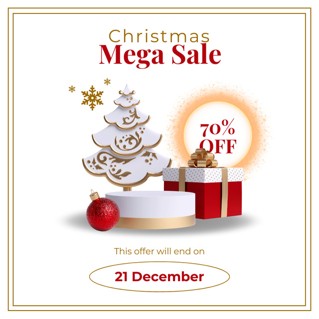 Christmas Big Sale Offer with Tree and Presents Instagram AD Design Template