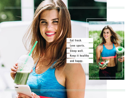 Platilla de diseño Tips On Healthy Way Of Life with Woman Postcard 4.2x5.5in