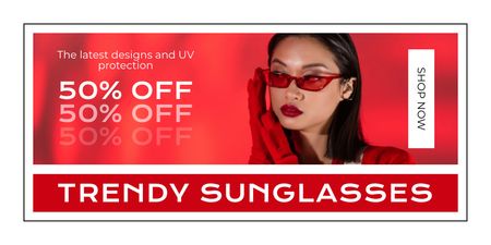 Plantilla de diseño de Gafas de sol de descuento con atractiva mujer asiática Twitter 
