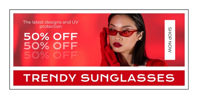 Ontwerpsjabloon van Twitter van Discount Sunglasses with Attractive Asian Woman