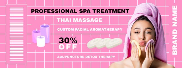 Spa Treatment Ad with Beautiful Brunette Woman Couponデザインテンプレート