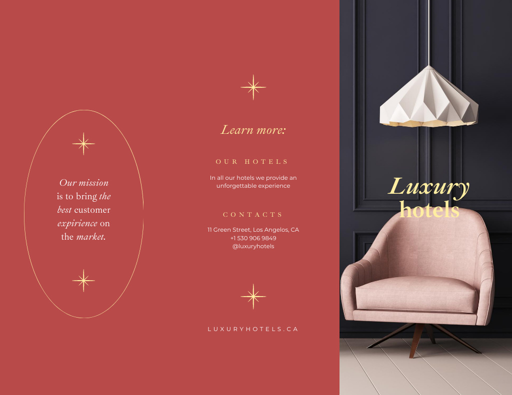 Luxury Hotel Ad with Vintage Chair Brochure 8.5x11inデザインテンプレート