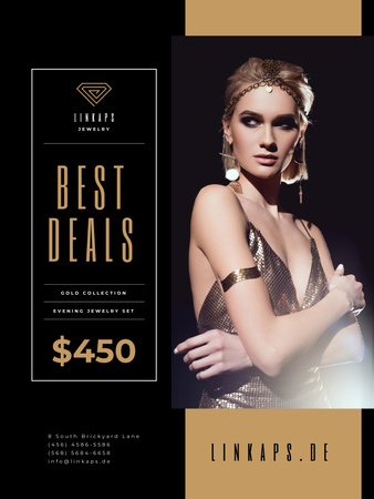 Plantilla de diseño de Jewelry Sale with Woman in Golden Accessories Poster 36x48in 