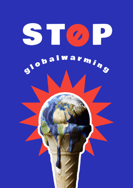 Global Warming Awareness with Melting Planet Poster A3 Modelo de Design