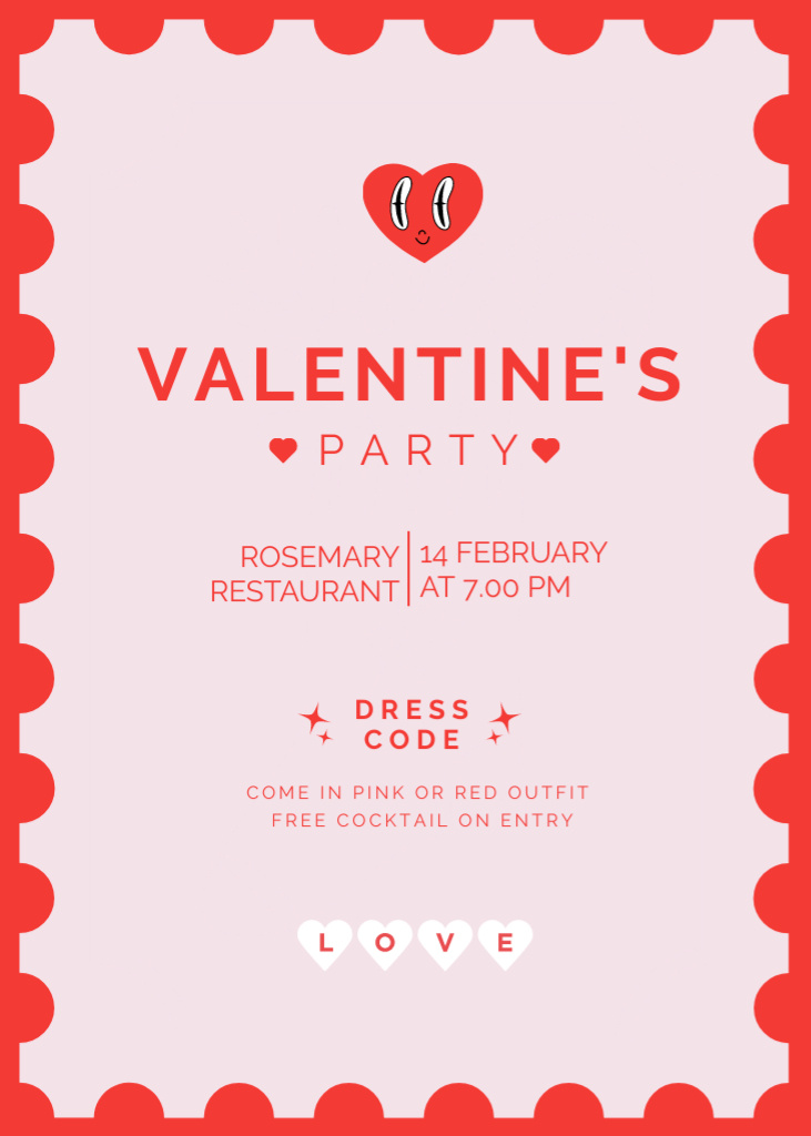 Designvorlage Valentine's Day Party Announcement with Cute Heart für Invitation