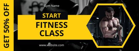 Ontwerpsjabloon van Facebook cover van Fitness Classes Ad with Muscular Bodybuilder Man