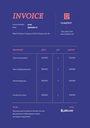 Building Company Services on Blue Invoice Design Template