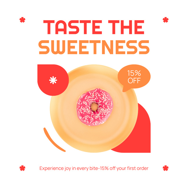 Doughnut Shop Ad with Pink Sweet Donut on Plate Instagram AD Design Template