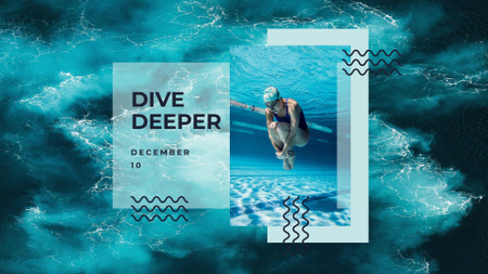 frase inspiradora com nadador na piscina FB event cover Modelo de Design