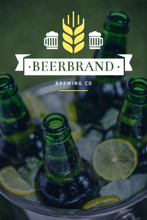 Brewing Company Ad with Beer Bottles in Ice Pinterest Design Template