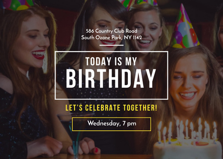 Plantilla de diseño de Birthday Invitation with Girl blowing Candles on Cake Flyer 5x7in Horizontal 