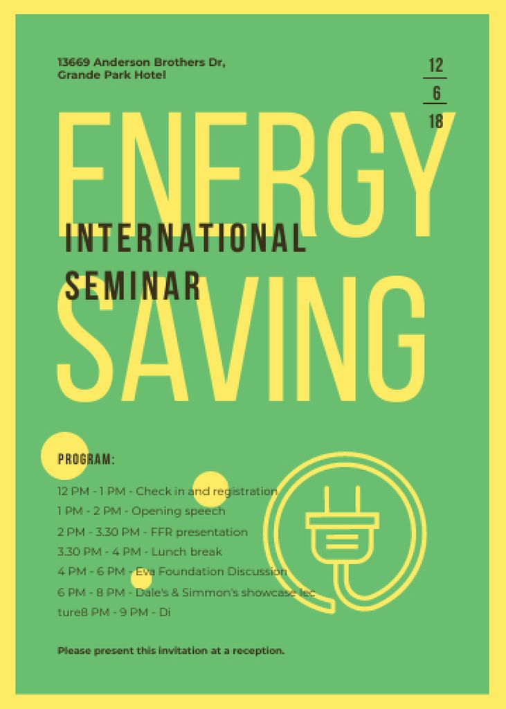 Plantilla de diseño de Energy Saving Seminar Announcement Invitation 