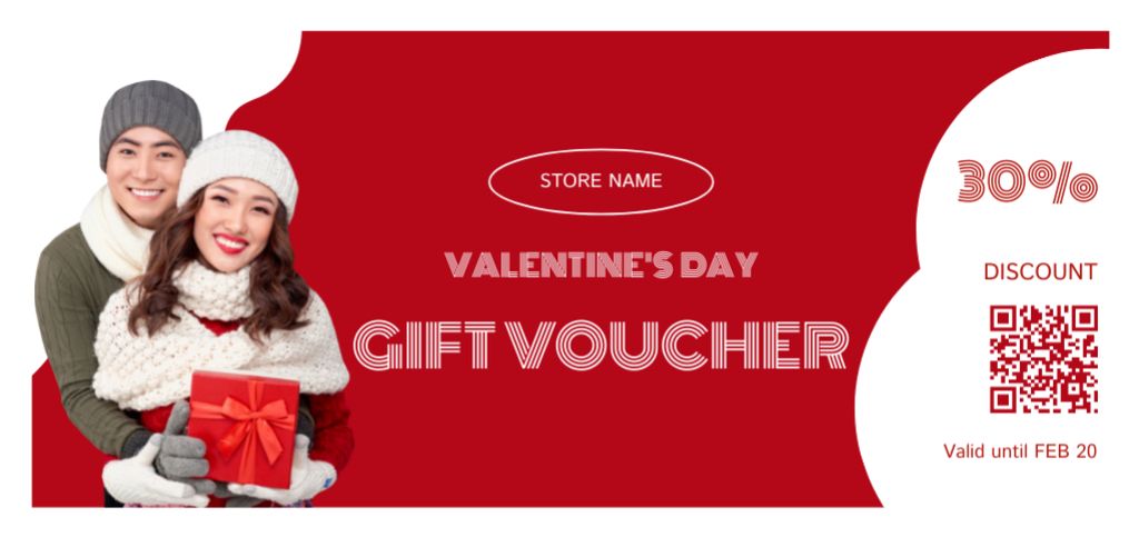 Platilla de diseño Valentine's Day Gift Voucher Discount Offer with Couple Hugging Coupon Din Large
