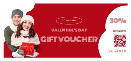 Valentine's Day Gift Voucher Discount Offer with Couple Hugging Coupon Din Large Design Template