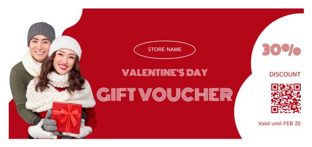 Valentine's Day Gift Voucher Discount Offer with Couple Hugging Coupon Din Large Tasarım Şablonu