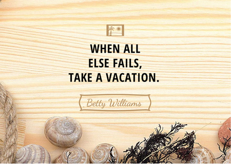 Travel inspiration with Shells on wooden background Postcardデザインテンプレート