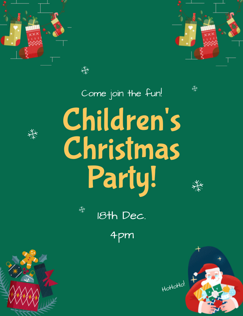 Children's Christmas Party Announcement Invitation 13.9x10.7cm Modelo de Design