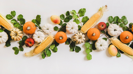 Platilla de diseño Autumn Season with Pumpkins and Corn Zoom Background