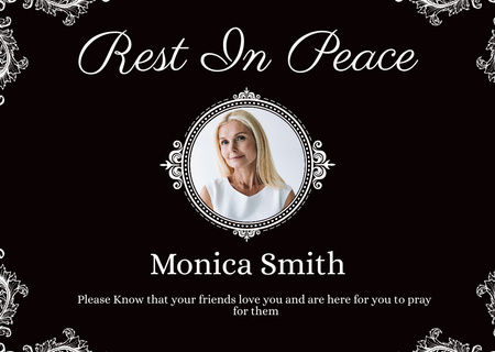 Sympathy Phrase with Old-fashioned Frame in Black Card Design Template