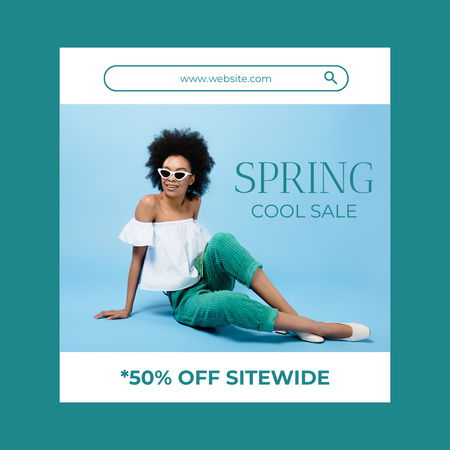 Modèle de visuel Annonce de vente de printemps avec une jeune femme afro-américaine - Instagram