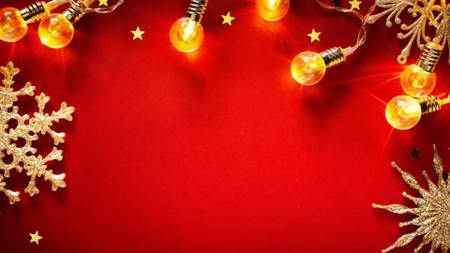 Template di design Ghirlanda di Natale e stelle in rosso Zoom Background