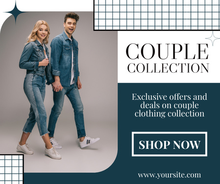 Модная пара позирует в джинсовой одежде Facebook – шаблон для дизайна