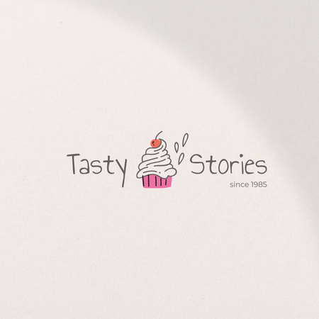 Bakery Ad with Cute Cupcake with Cherry Logo 1080x1080px Modelo de Design