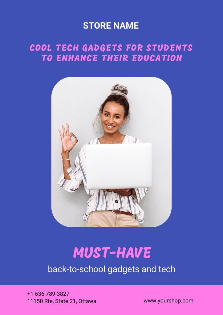 Back to School Special Offer with Student holding Laptop Poster Design Template