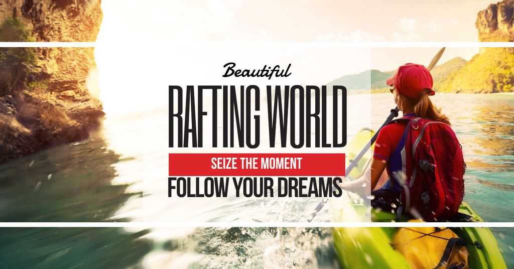 Platilla de diseño Rafting world with Girl in boat Facebook AD