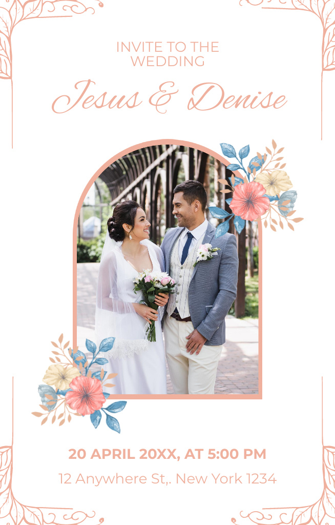 Elegant Wedding Invitation with Beautiful Couple Invitation 4.6x7.2in – шаблон для дизайну