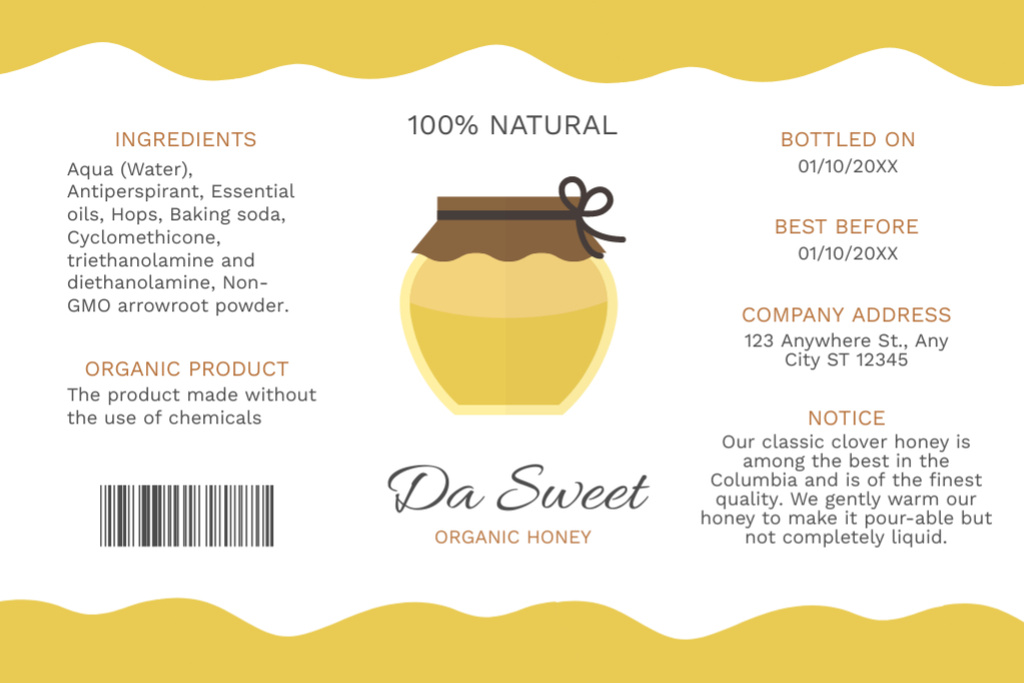 Yellow Tag of Honey with Illustration of Jar Label – шаблон для дизайна