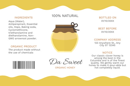 Template di design Etichetta gialla di miele con illustrazione del barattolo Label