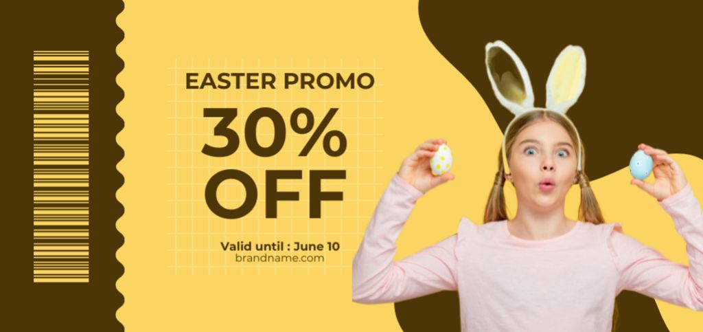 Template di design Easter Discount Offer with Teenage Girl in Bunny Ears Holding Easter Eggs Coupon Din Large