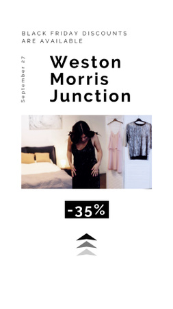 Clothes Sale with Woman in Black Outfit Instagram Video Story Design Template