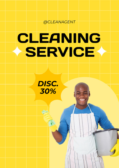 Cleaning Service Ads with Man in Uniform Poster A3 Šablona návrhu
