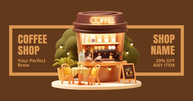 Cozy Street Cafe With Affordable Coffee Offer Facebook AD – шаблон для дизайна