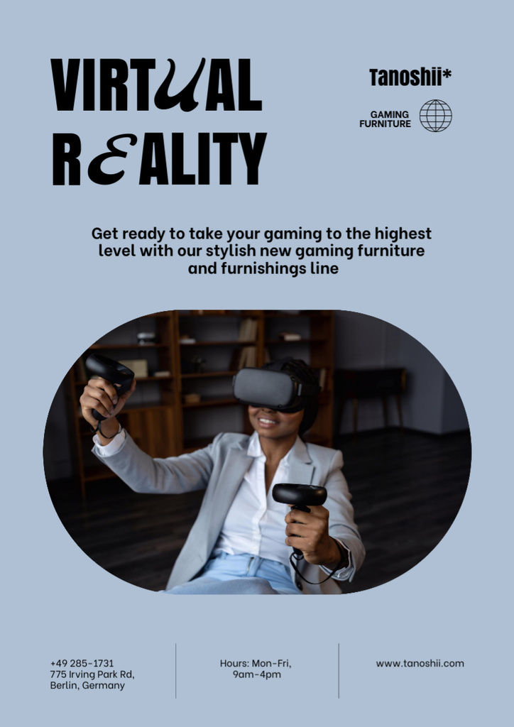Gaming Gear Offer with Businesswoman using VR Glasses Poster A3 Tasarım Şablonu