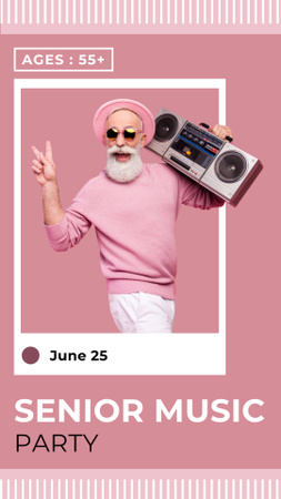 Designvorlage Senioren-Musik-Party-Ankündigung mit Boom-Box für Instagram Video Story
