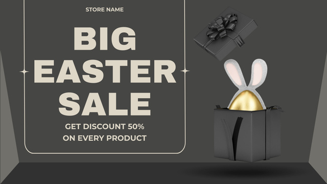 Easter Sale Announcement with Egg in Gift Box FB event cover Design Template