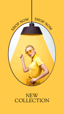 New Collection Ad with Woman in Yellow Outfit Instagram Story Design Template
